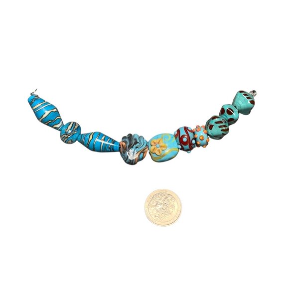 Handmade Blue & Teal Lampwork Glass Beads Assorted Set of 10 - Picture 1 of 7